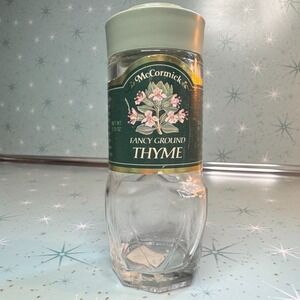 Vintage McCormick Fancy Ground Thyme Jar Green Label and Lid Glass Spice Bottle